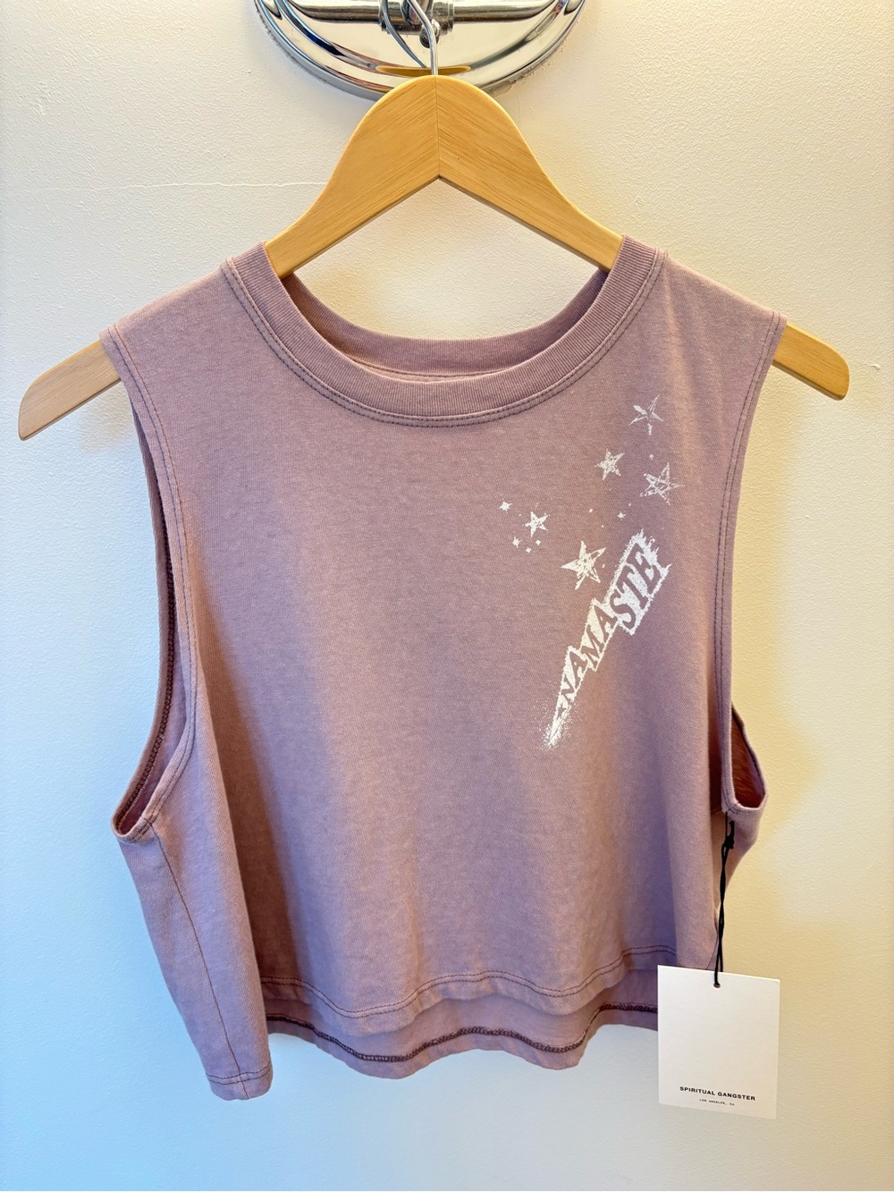 Spiritual Gangster Mauve Crop Tank with Namaste Graphic β NWT